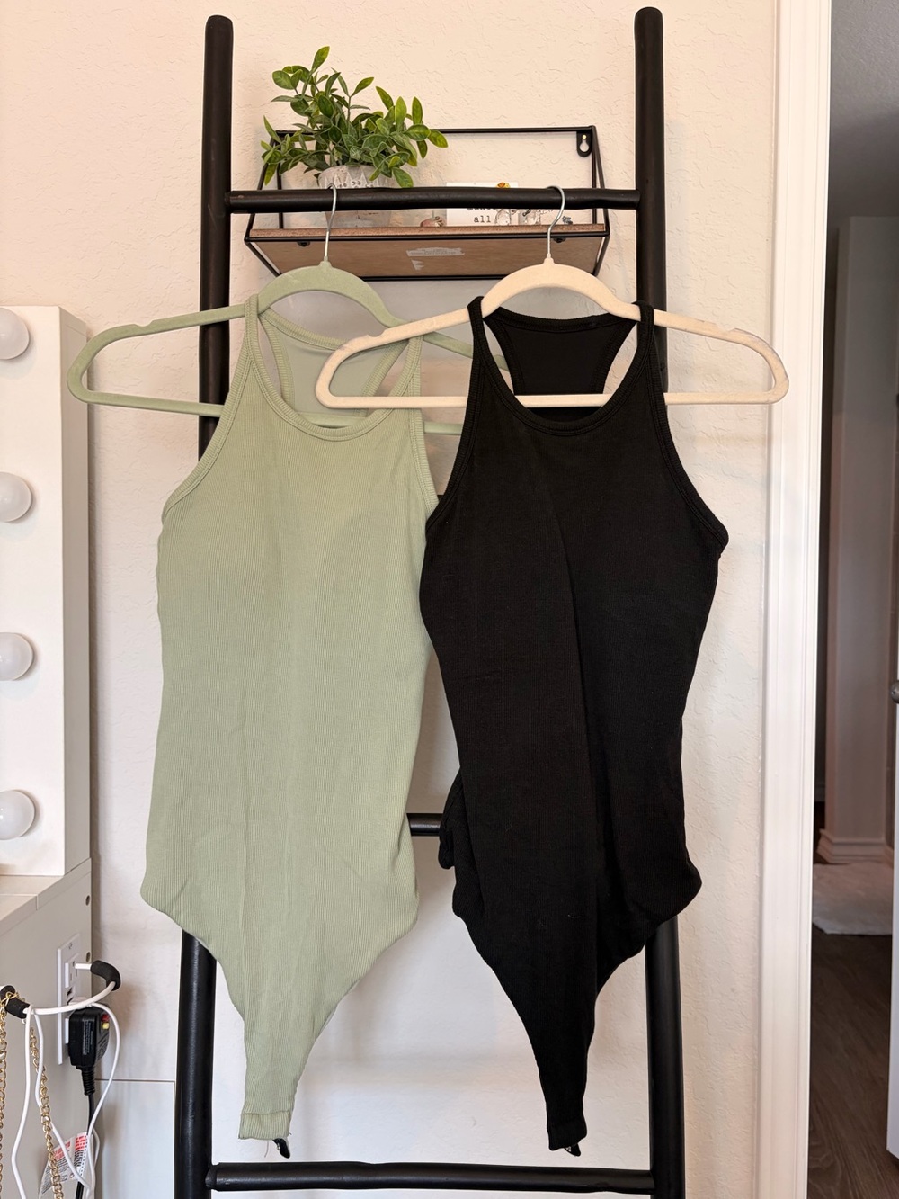 Klassy Network Black and Beige Ribbed Tank Bodysuits - 2 Pack BUILT IN BRA
